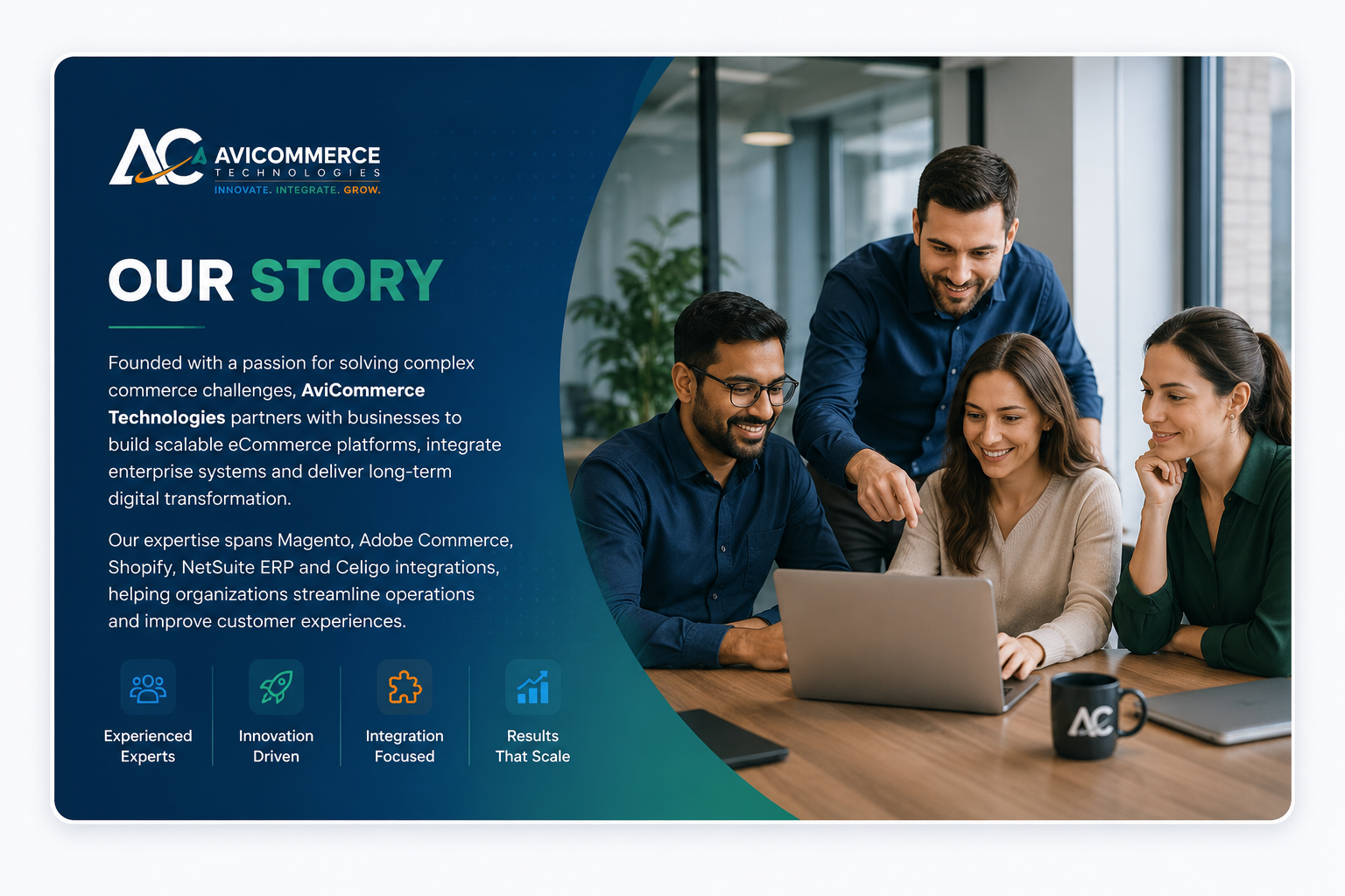 Avicommerce team collaborating on enterprise commerce solutions